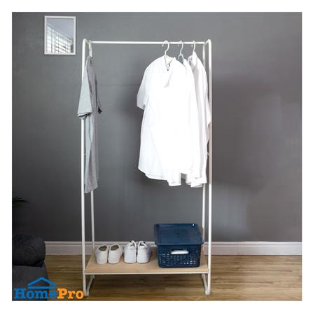 ราวแขวนผ้าชั้นวางไม้ 1 ชั้น PLIM 79x40x150 ซม. สีขาว_4