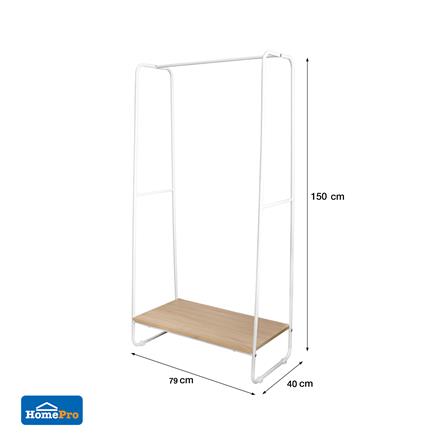 ราวแขวนผ้าชั้นวางไม้ 1 ชั้น PLIM 79x40x150 ซม. สีขาว_6