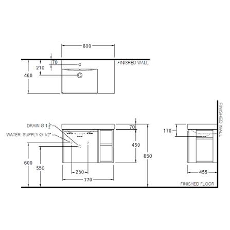 เคาน์เตอร์อ่างล้างหน้า COTTO V00647WH สีขาว_2