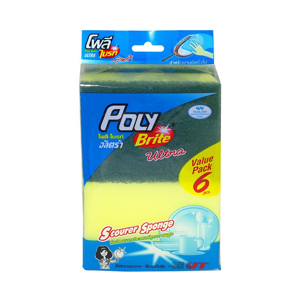 ฟองน้ำพร้อมใยขัด POLY-BRITE 367-6 7.5X3x10 ซม. แพ็ก 6 ชิ้น