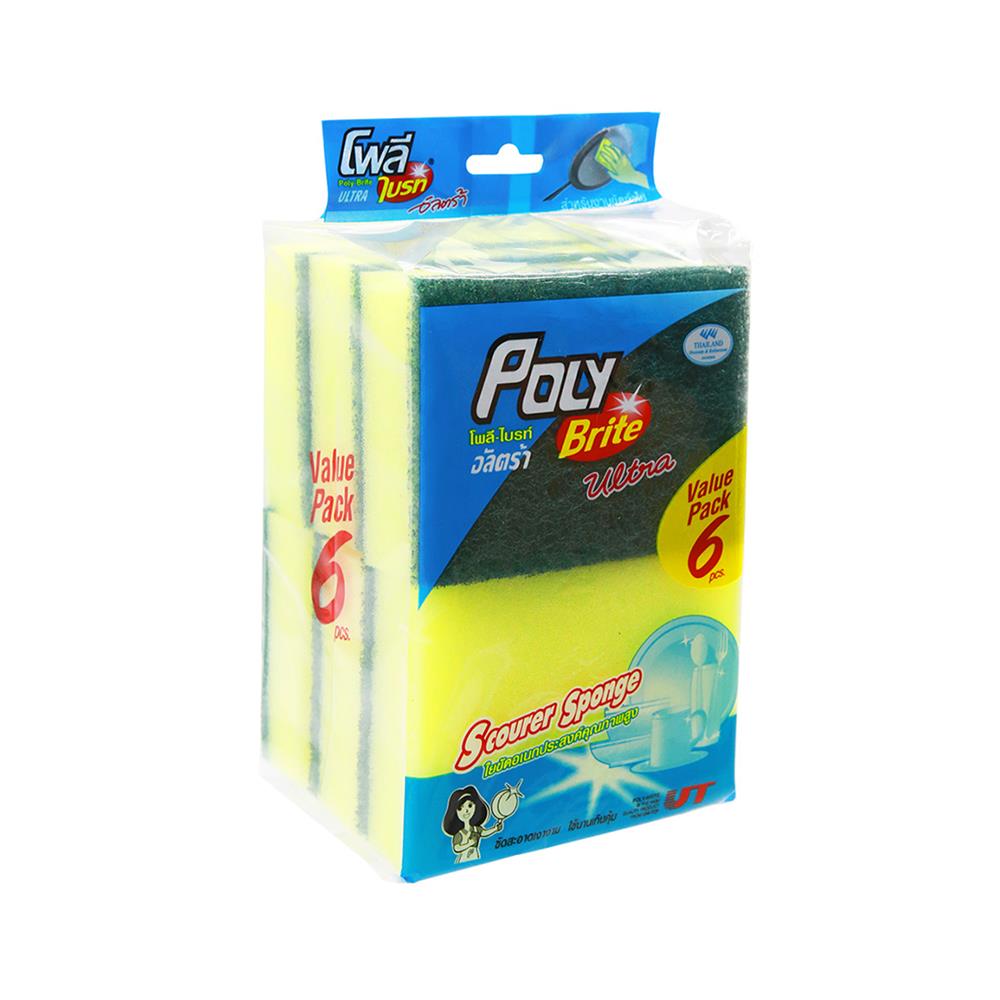 ฟองน้ำพร้อมใยขัด POLY-BRITE 367-6 7.5X3x10 ซม. แพ็ก 6 ชิ้น