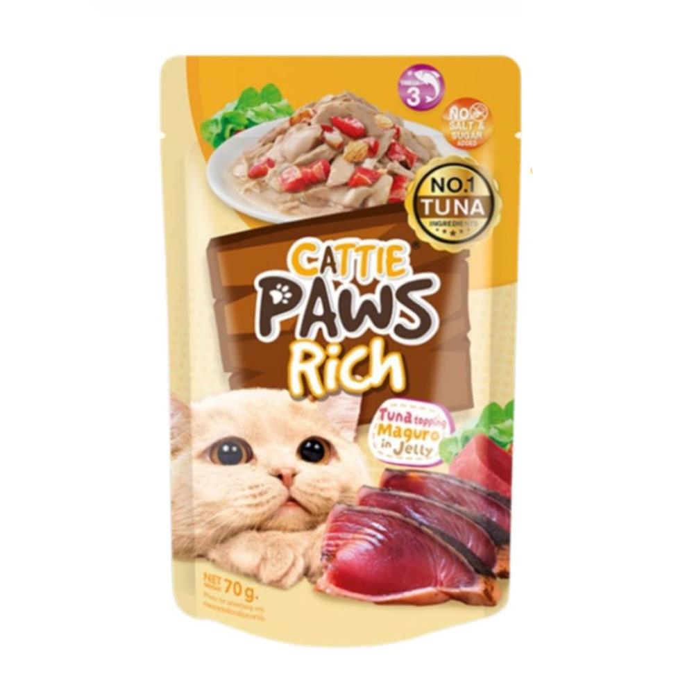 อาหารเปียกแมว CATTIE PAWS RICH TUNA MAGURO IN JELLY 70 ก.