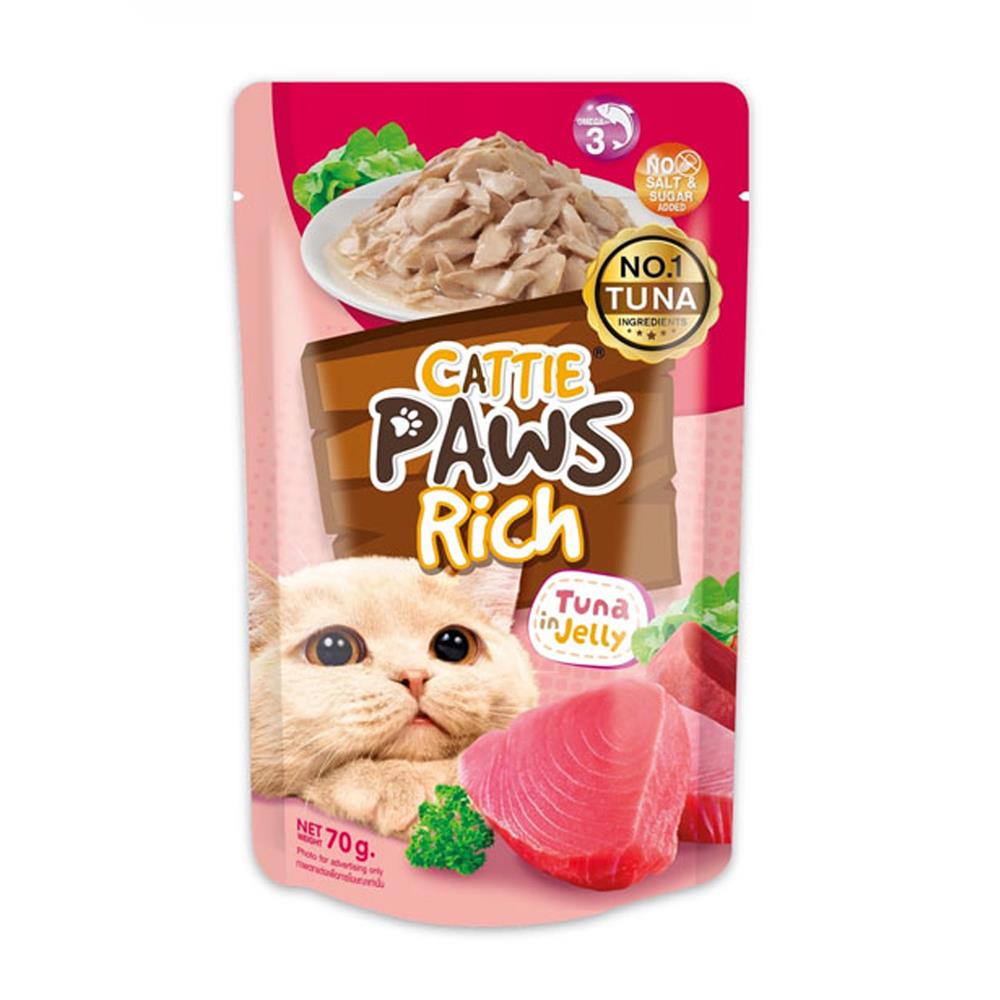 อาหารเปียกแมว CATTIE PAWS RICH TUNA IN JELLY 70 ก.