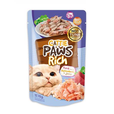 อาหารเปียกแมว CATTIE PAWS RICH TUNA KATSUO IN JELLY 70 ก._0
