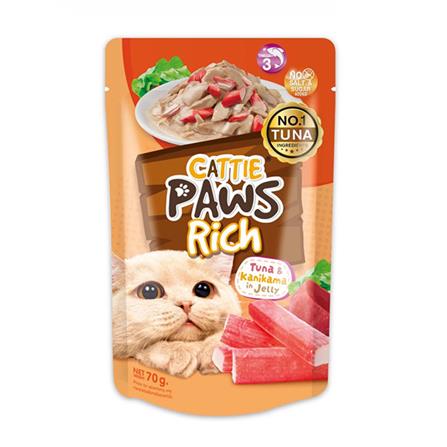 อาหารเปียกแมว CATTIE PAWS RICH TUNA KANIKAMA IN JELLY 70 ก._0