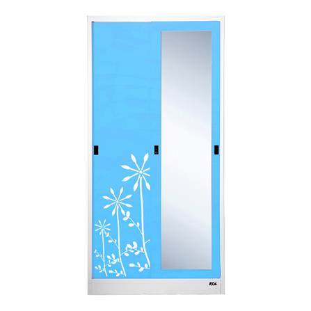 ตู้เสื้อผ้าเหล็กบานเลื่อนผสมกระจกเงา KOL KXW-18-I 91.4 ซม. สีฟ้า_0