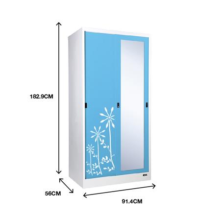 ตู้เสื้อผ้าเหล็กบานเลื่อนผสมกระจกเงา KOL KXW-18-I 91.4 ซม. สีฟ้า_4