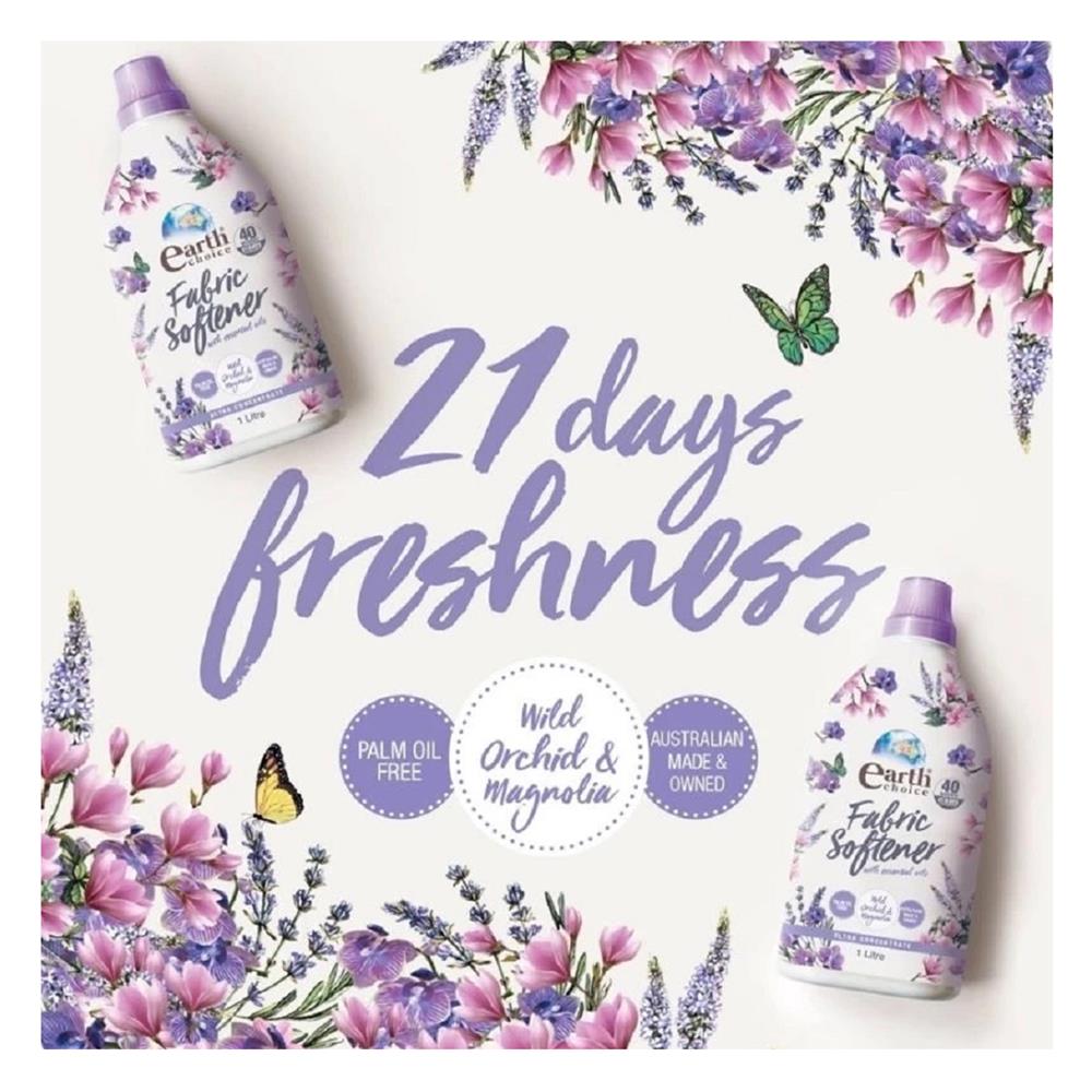 น้ำยาปรับผ้านุ่มสูตรเข้มข้น EARTH CHOICE 1 ลิตร กลิ่นไวล์ด ออร์คิดและแม็กโนเลีย