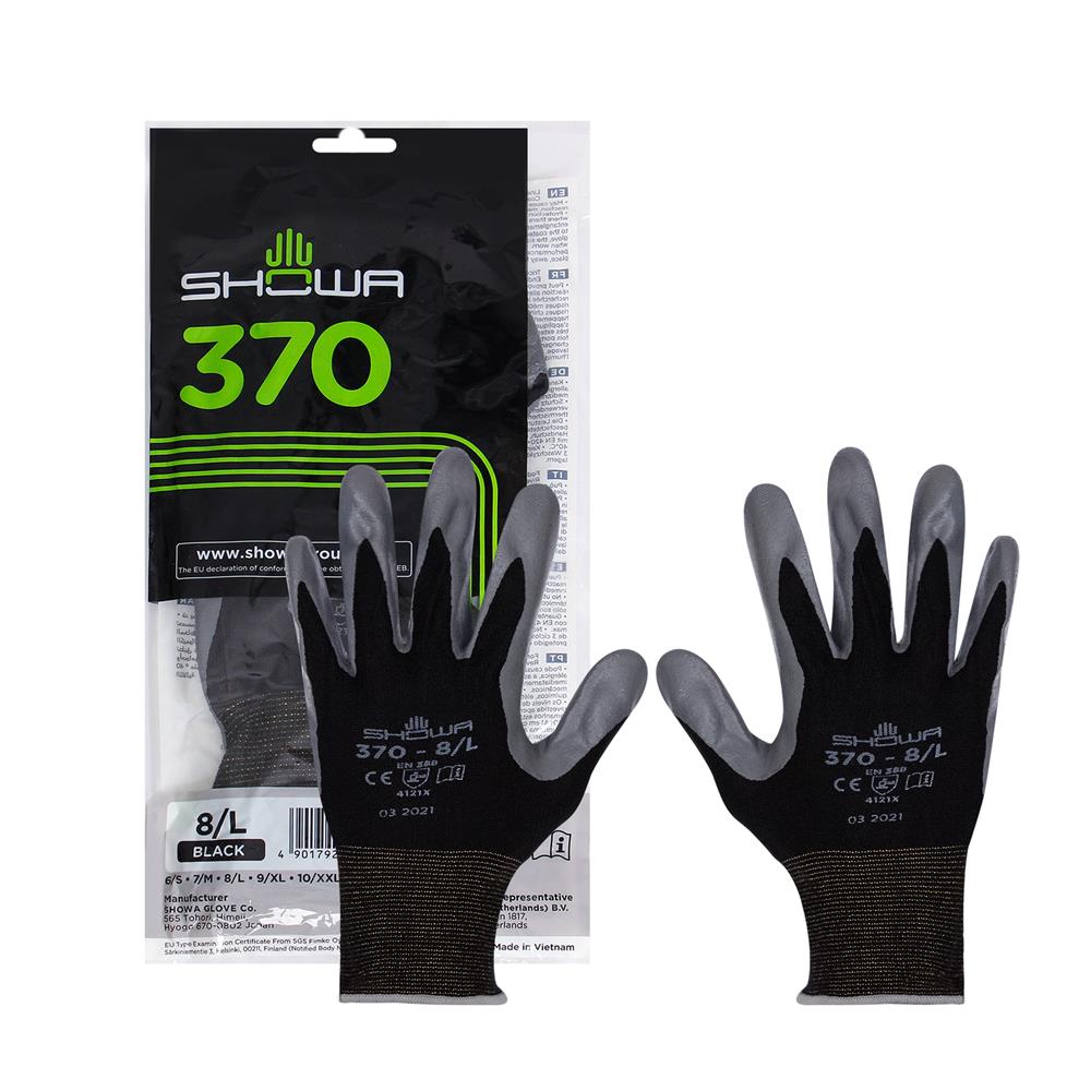 ถุงมือไนลอนเคลือบยาง SHOWA 370 SIZE L สีดำ