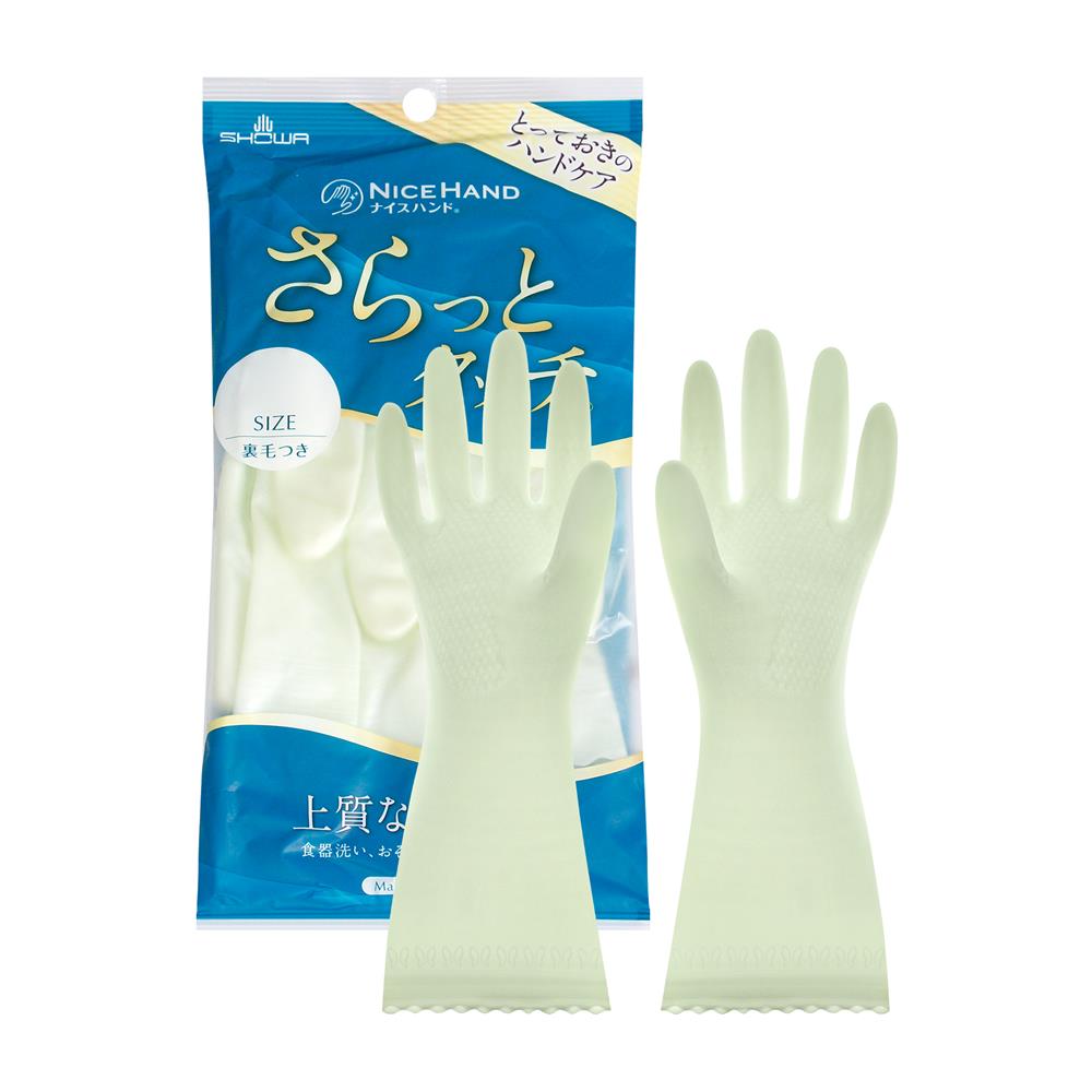 ถุงมือ PVC SHOWA SARATTO TOUCH SIZE L สีเขียวอ่อน