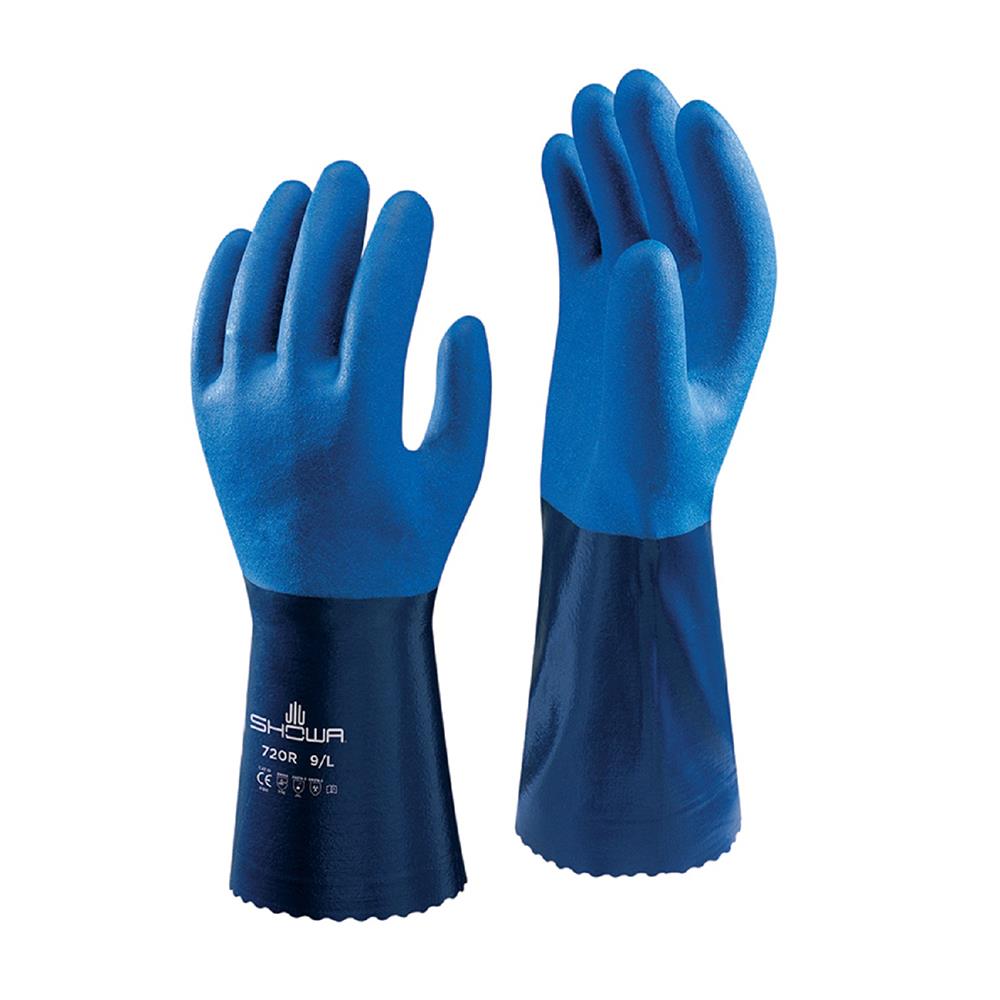 ถุงมือไนลอนเคลือบยาง 30 ซม. SHOWA 720 SIZE L สีน้ำเงิน