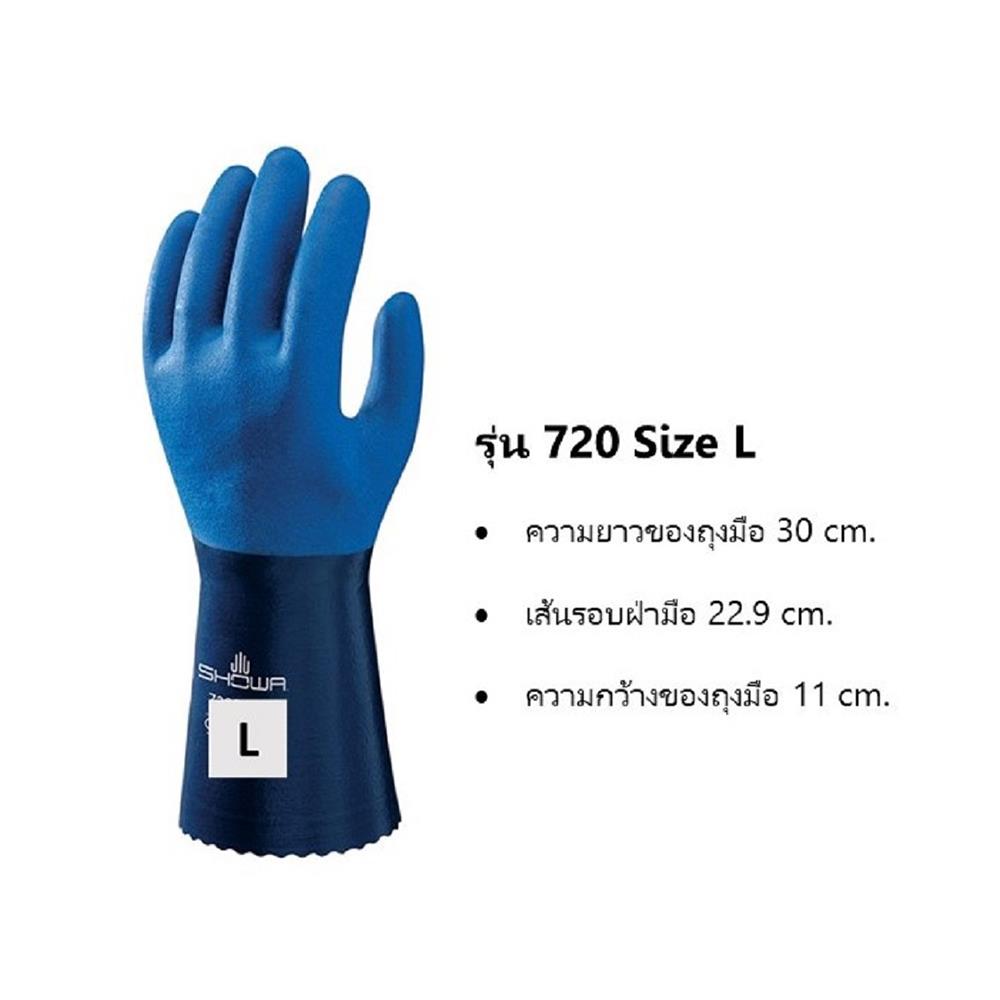 ถุงมือไนลอนเคลือบยาง 30 ซม. SHOWA 720 SIZE L สีน้ำเงิน