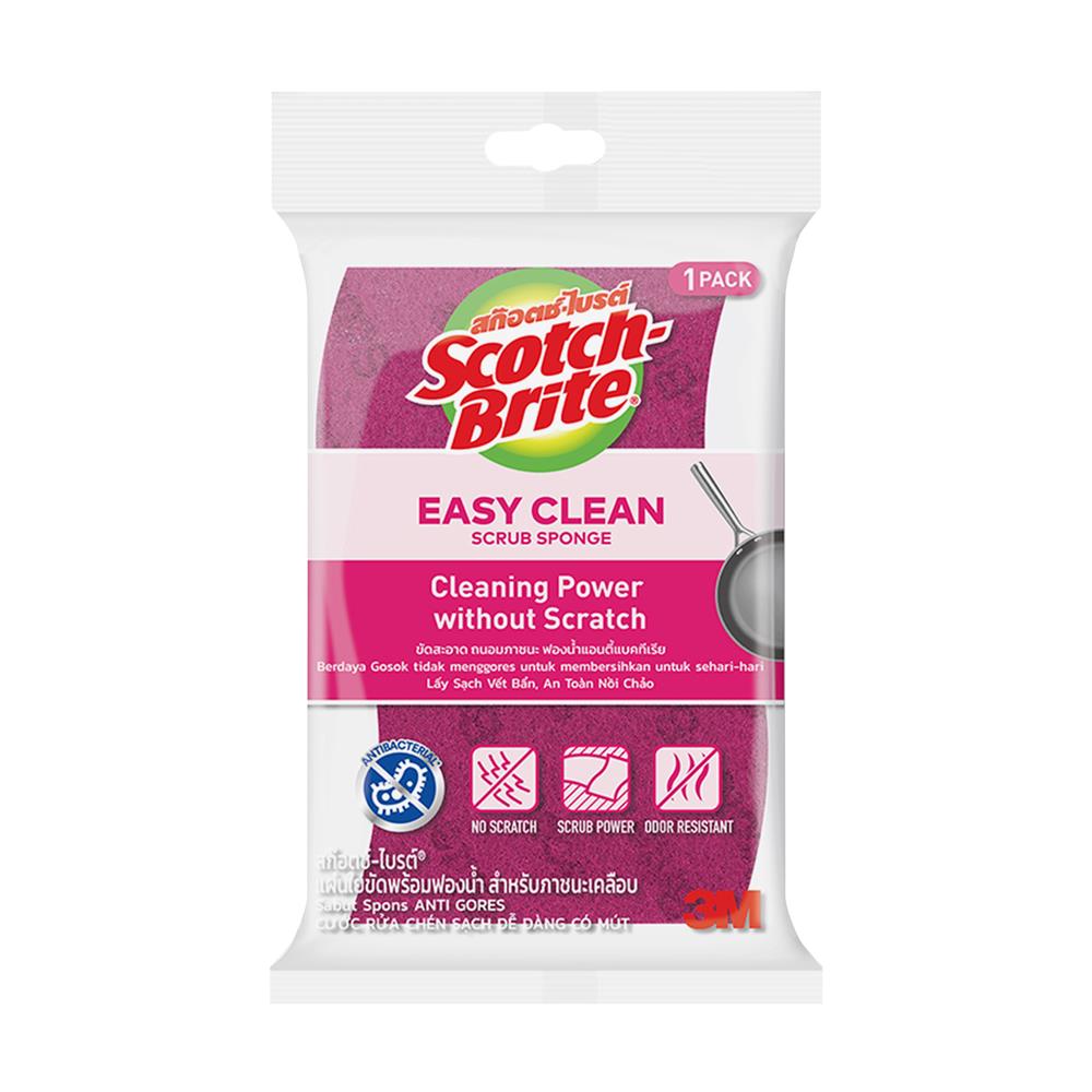 ฟองน้ำพร้อมใยขัด SCOTCH-BRITE ANTIBACTERIAL 11.5x7 ซม. สีชมพู