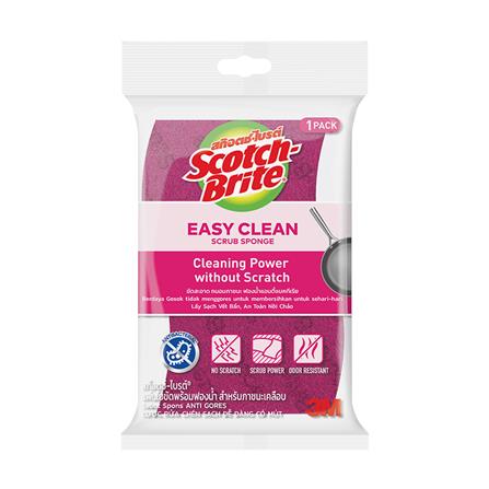 ฟองน้ำพร้อมใยขัด SCOTCH-BRITE ANTIBACTERIAL 11.5x7 ซม. สีชมพู_0
