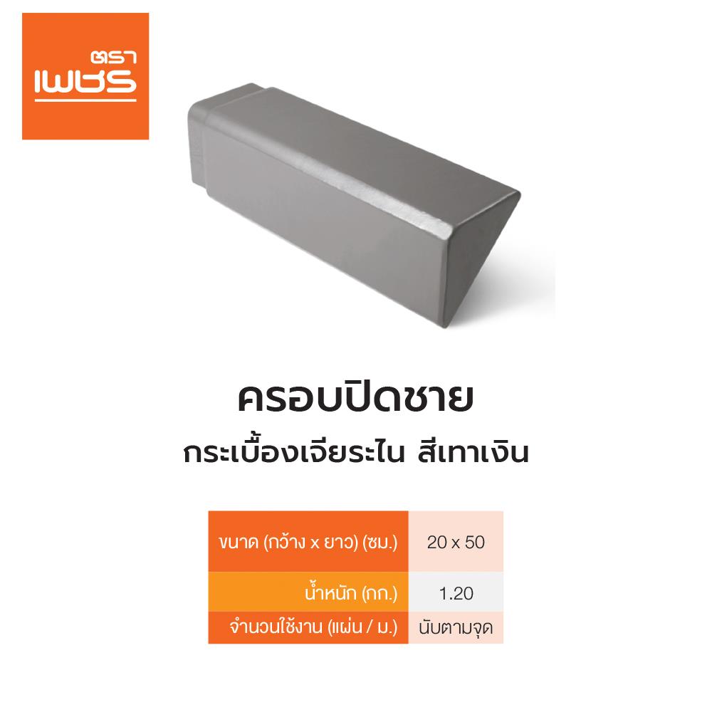 ครอบปิดชาย เจียระไน ตราเพชร 20x50 ซม. สีเทาเงิน