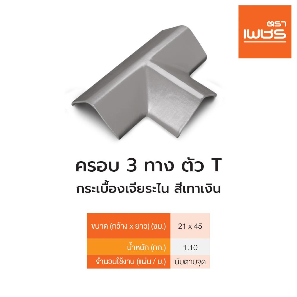 ครอบ 3 ทาง ตัว T เจียระไน ตราเพชร 45x21 ซม. สีเทาเงิน