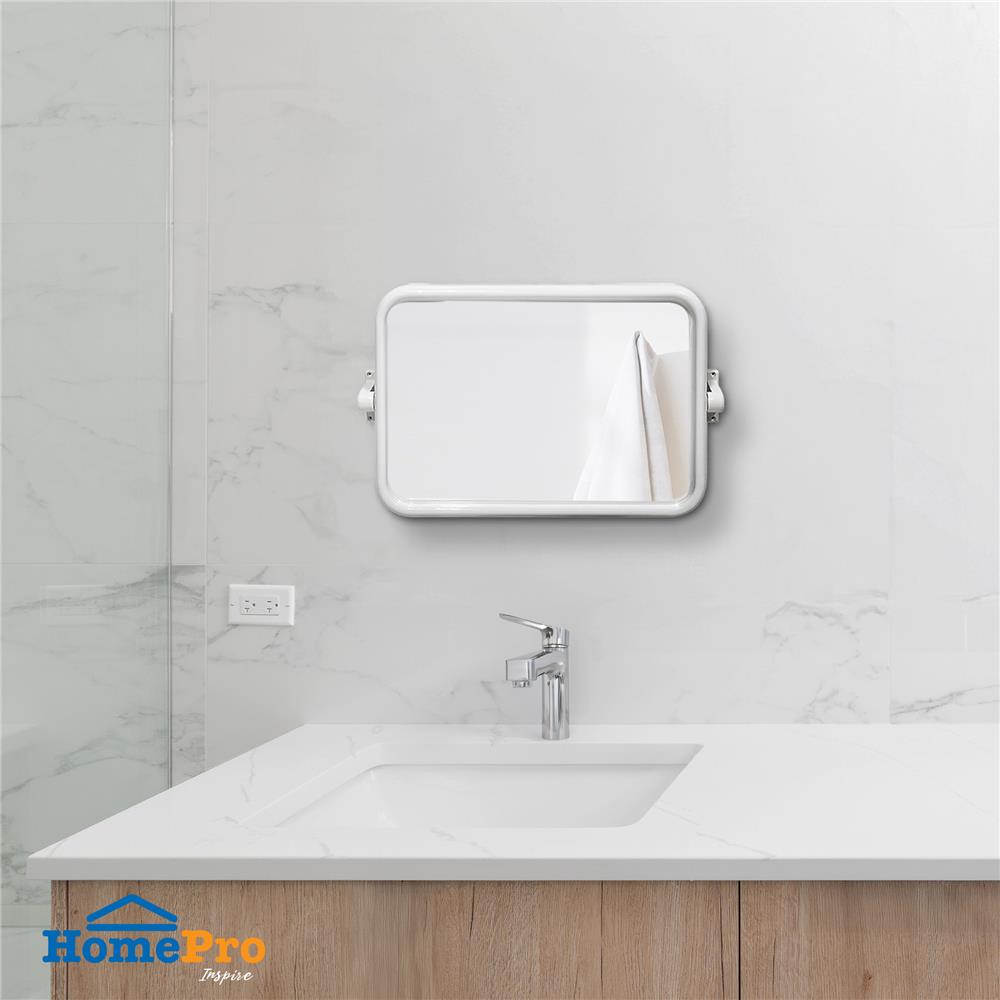 กระจกพลาสติก 1 ชิ้น BATH TIME 14915 เหลี่ยม สีขาว