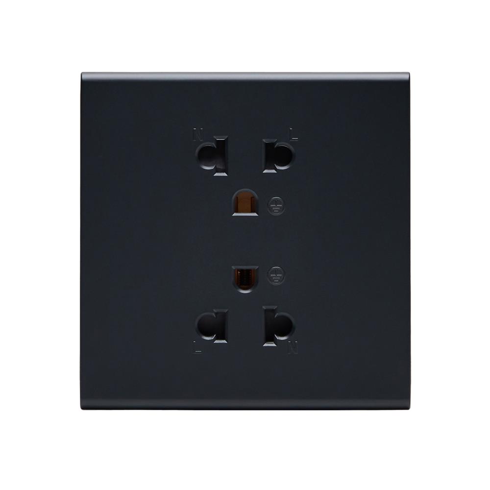 ชุดเต้ารับคู่ 3 ขา 2 ช่อง SAHN D102L-BL สีดำ_1