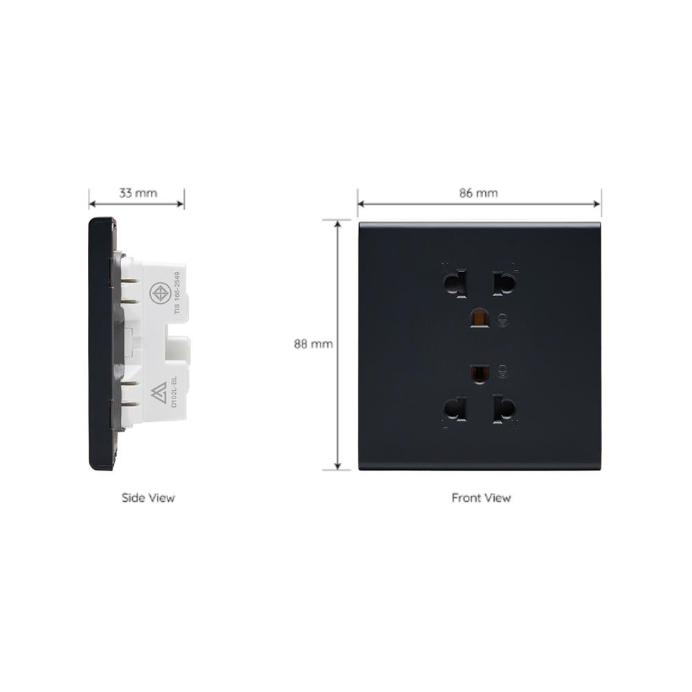 ชุดเต้ารับคู่ 3 ขา 2 ช่อง SAHN D102L-BL สีดำ