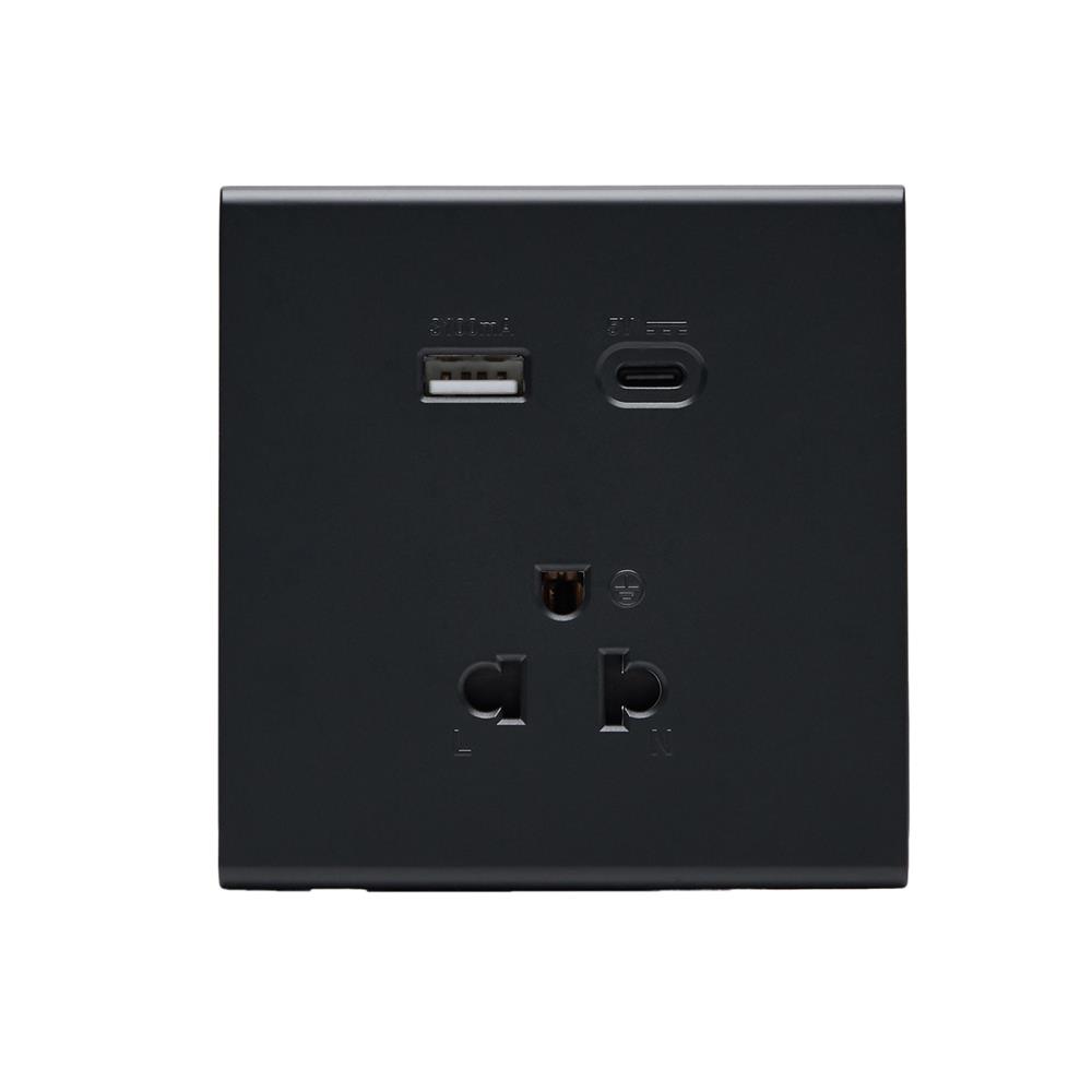 ชุดเต้ารับเดี่ยว 3 ขา พร้อม USB และ TYPE-C SAHN D10LUSBC-BL สีดำ_1