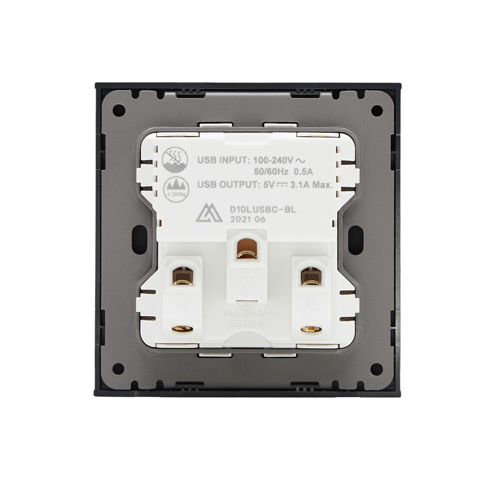 ชุดเต้ารับเดี่ยว 3 ขา พร้อม USB และ TYPE-C SAHN D10LUSBC-BL สีดำ