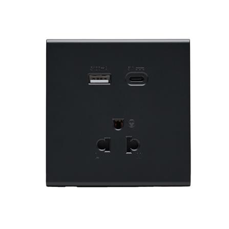 ชุดเต้ารับเดี่ยว 3 ขา พร้อม USB และ TYPE-C SAHN D10LUSBC-BL สีดำ