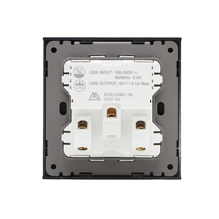 ชุดเต้ารับเดี่ยว 3 ขา พร้อม USB และ TYPE-C SAHN D10LUSBC-BL สีดำ_2