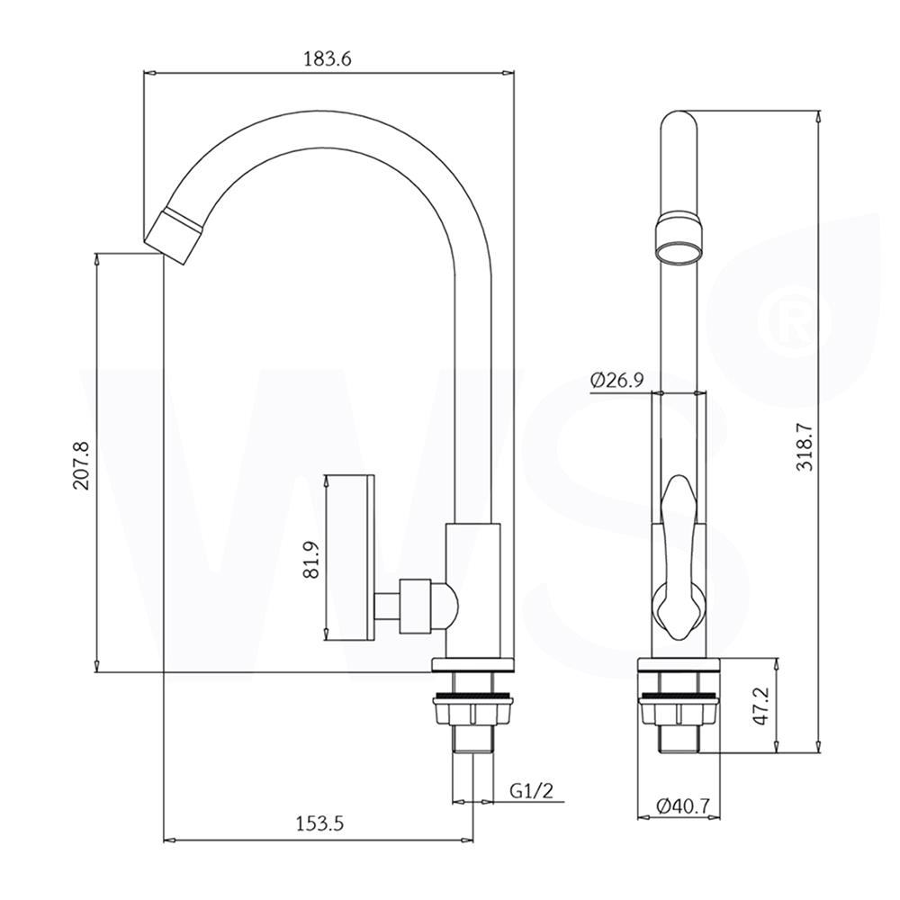ก๊อกซิงค์เดี่ยวเคาน์เตอร์ WS WS-2231J สเตนเลส