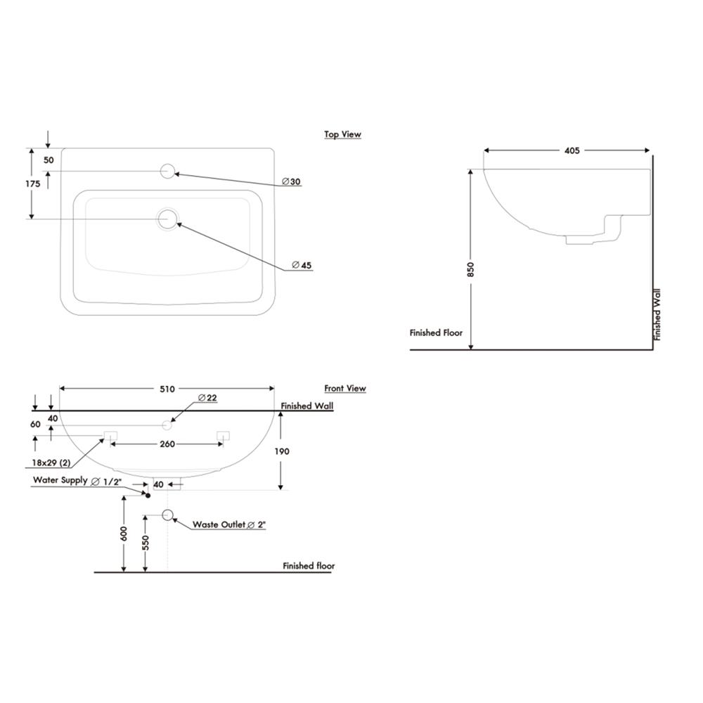 อ่างล้างหน้าแขวน NASCO NL-0885-WA สีขาว