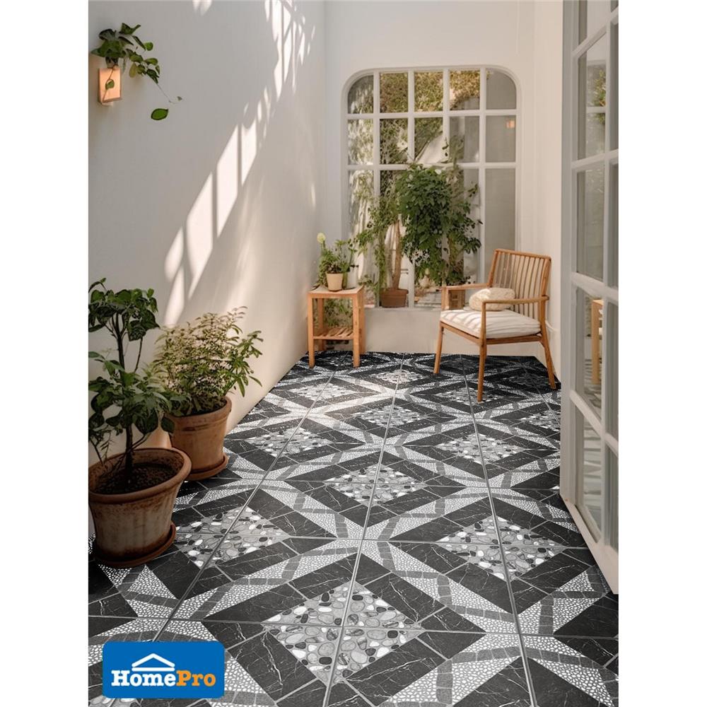 กระเบื้องพื้น 16x16 นิ้ว ภูผา หินเหลี่ยมเพชร เทา PM 0.96 ตร.ม.