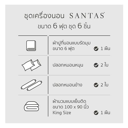 ชุดผ้าปูที่นอน 6 ฟุต 6 ชิ้น SANTAS WAVY GR_6
