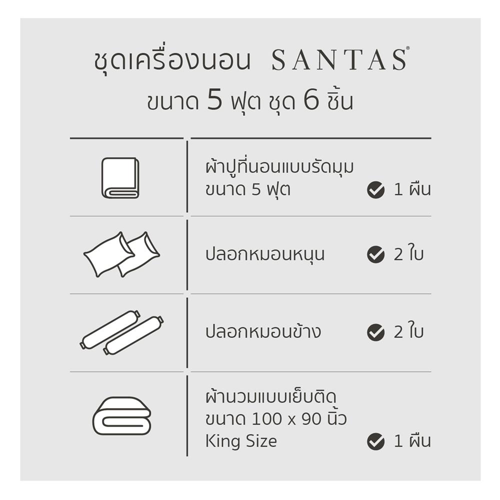 ชุดผ้าปูที่นอน 5 ฟุต 6 ชิ้น SANTAS WAVY GR