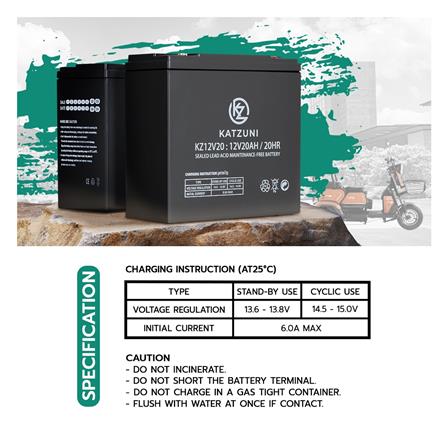 แบตเตอรี่แห้ง KATZUNI KZ12V20AH E-BIKE 12 โวลต์ 20 แอมป์/ชั่วโมง_8