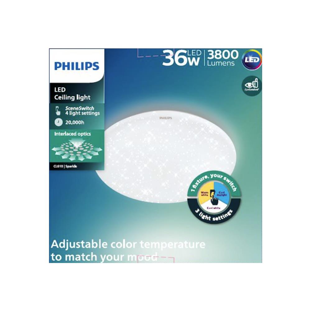 ไฟเพดาน LED PHILIPS CL610SPKSS 15 นิ้ว 36 วัตต์ DAYLIGHT/COOL WHITE/WARM WHITE สีขาว