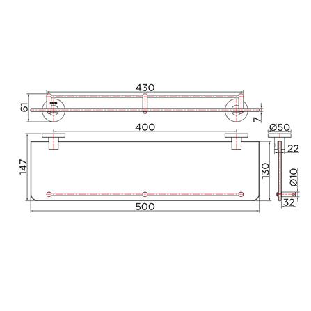 หิ้งกระจก KARAT FAUCET KB-09-712-50 50 ซม. สีโครม_2