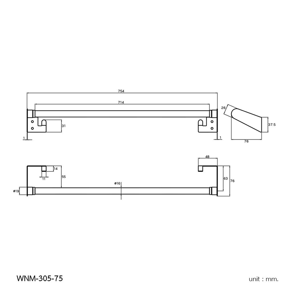 ราวแขวนผ้า WS WNM-305-75 สีเงิน