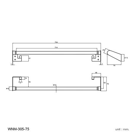 ราวแขวนผ้า WS WNM-305-75 สีเงิน_2