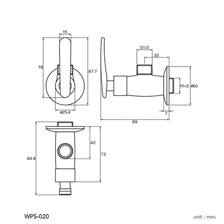 วาล์วฝักบัว 1 ทาง WS WPS-020 สีโครม_2