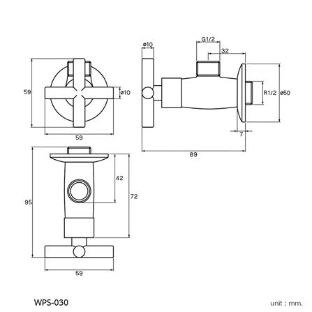 วาล์วฝักบัว 1 ทาง WS WPS-030 สีโครม_2