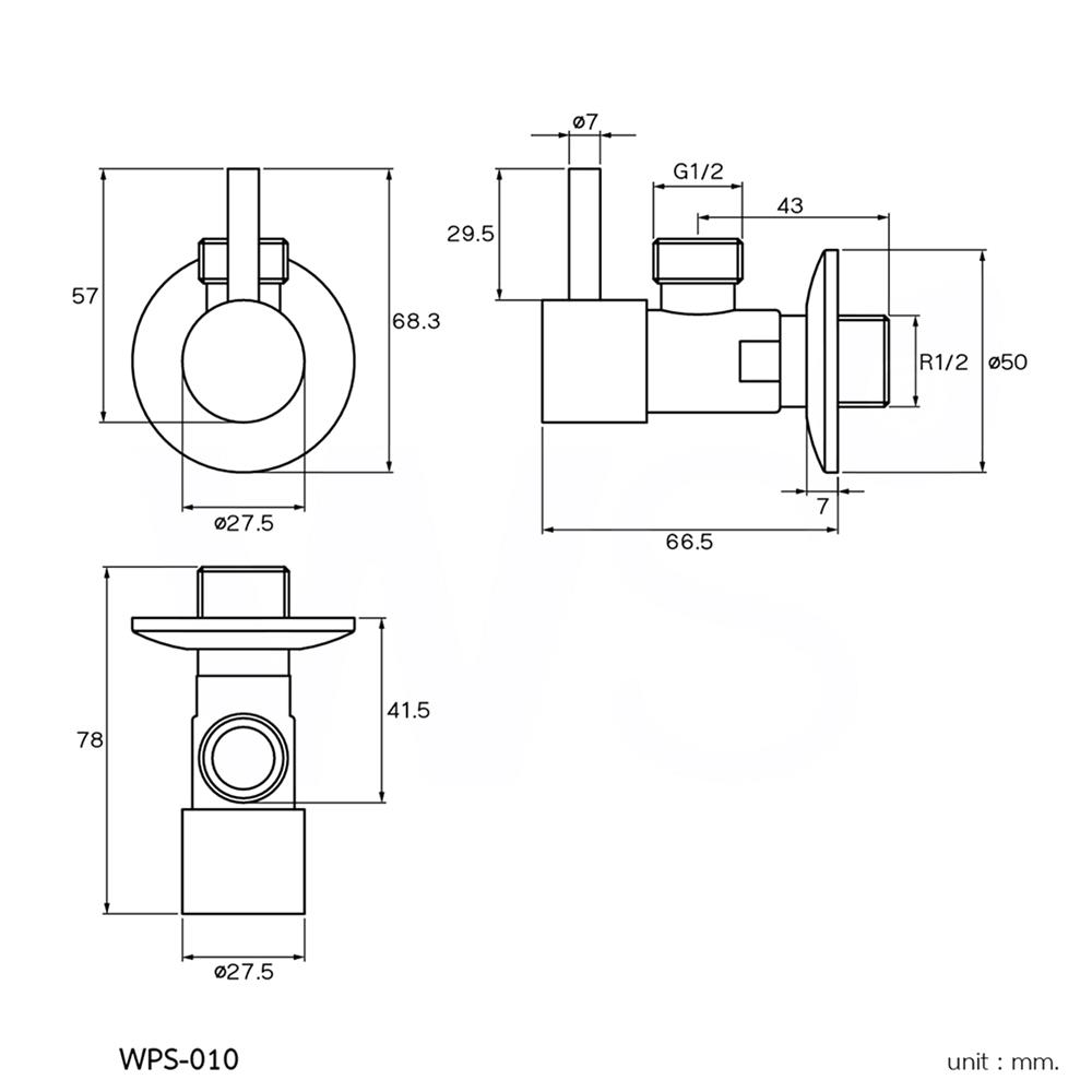 สต๊อปวาล์ว 1 ทาง WS WPS-010 สีโครม