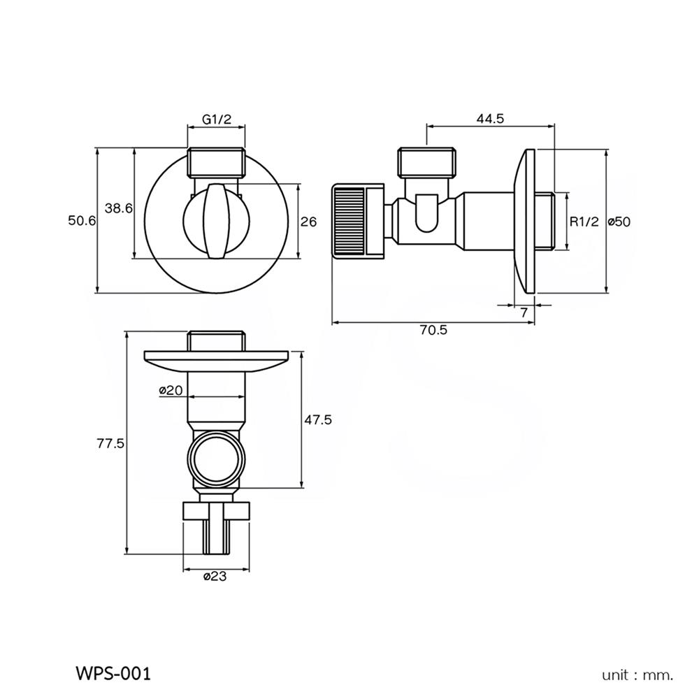 สต๊อปวาล์ว 1 ทาง WS  WPS-001 สีโครม