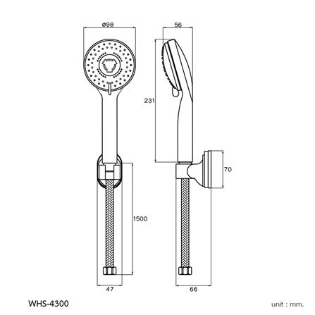 ชุดฝักบัวสายอ่อน 3 ระดับ WS WHS-4300 สีโครม_2
