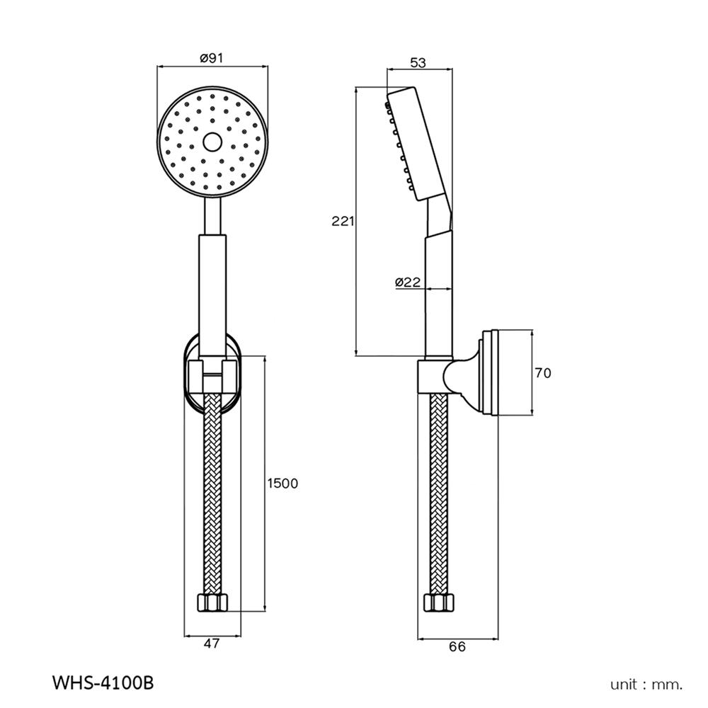 ชุดฝักบัวสายอ่อน 1 ระดับ WS WHS-4100B สีดำ
