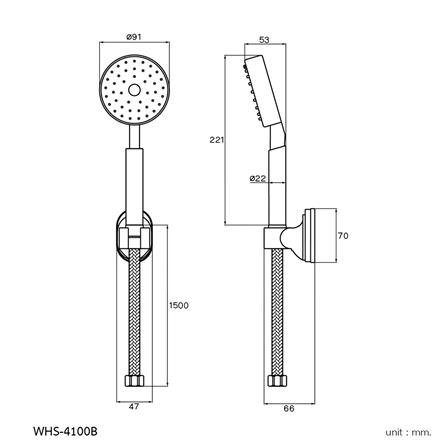 ชุดฝักบัวสายอ่อน 1 ระดับ WS WHS-4100B สีดำ_2