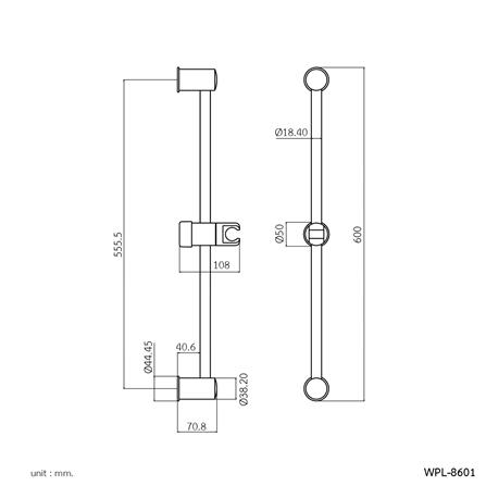 ราวเลื่อนฝักบัว WS WPL-8601 สีโครม_4
