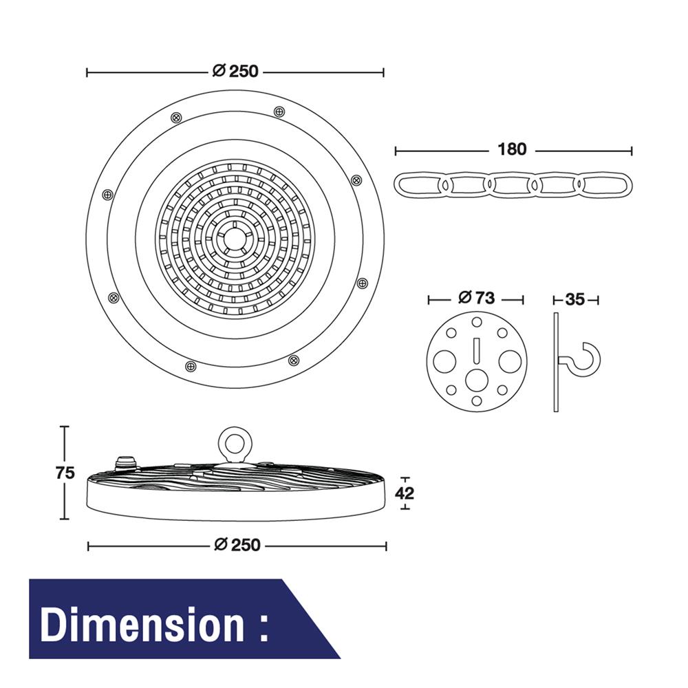 โคมไฮเบย์ LED CARINI KARINA 100 วัตต์ DAYLIGHT สีดำ