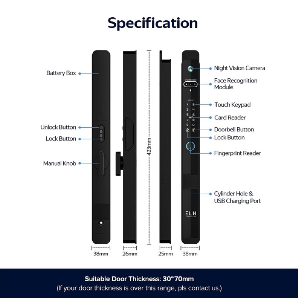 กลอนดิจิตอล ELH S4 ULTRA SLIM สีดำ