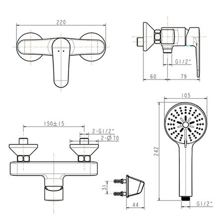 ก๊อกผสมยืนอาบ AMERICAN STANDARD FFASB212-7T1500BT0_1