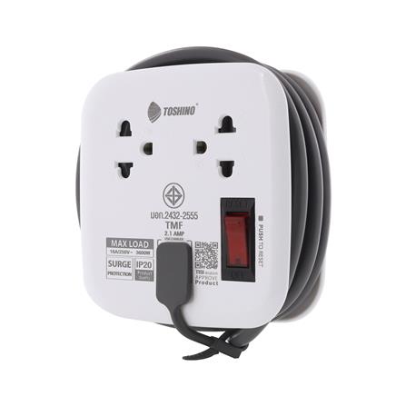 รางปลั๊กไฟ 2 ช่อง 1 สวิตซ์ 2 USB TOSHINO 16 แอมป์ 1.1 ม. สีขาว_1