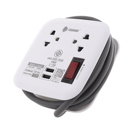 รางปลั๊กไฟ 2 ช่อง 1 สวิตซ์ 2 USB TOSHINO 16 แอมป์ 1.1 ม. สีขาว_2
